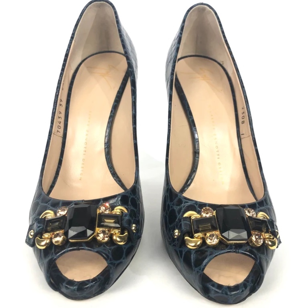 Giuseppe Zanotti Croc Embossed Blue Pumps